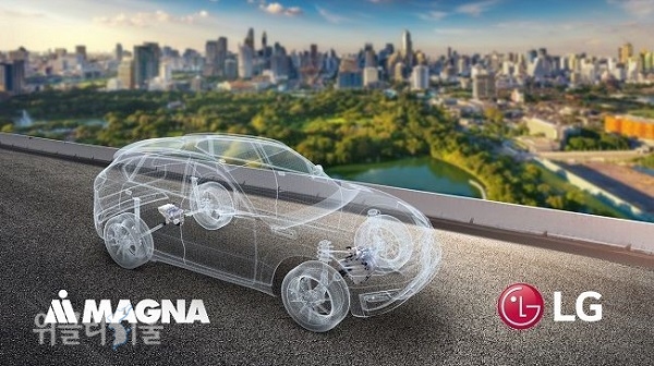 LG전자는 세계 3대 자동차 부품회사 마그나인터내셔널과 전기차 동력전달장치(파워트레인) 분야 합작법인(조인트벤처)을 만든다고 밝혔다. _LG전자
